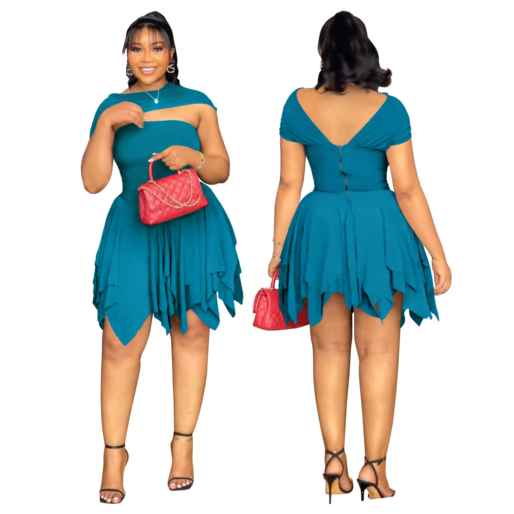 Women street sexy ruffle Strapless Tight Fitting short dress 4