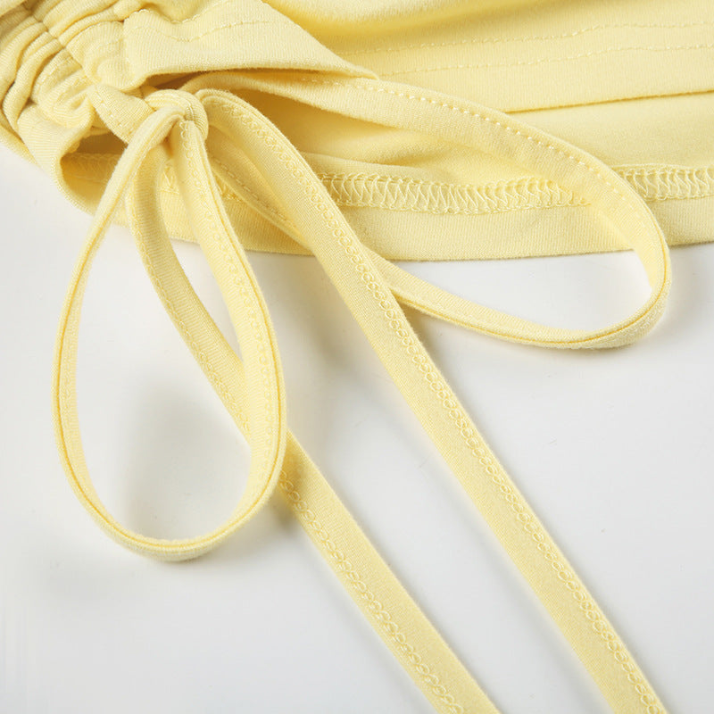 Summer Casual Sexy Knot Halter Neck Vest with Waist Drawstring Shorts Set 20