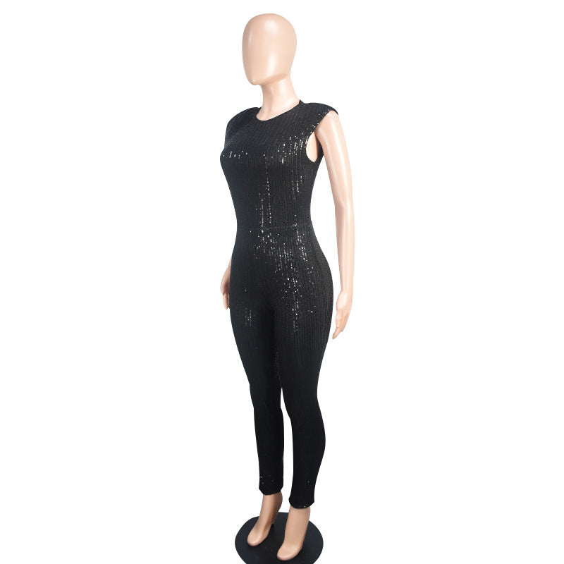 Sequins Round Neck Sleeveless Fashion Sexy Nightclub Jumpsuit 8
