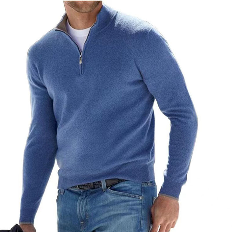 Men's Autumn Long Sleeve V-Neck Zipper Casual Top 9