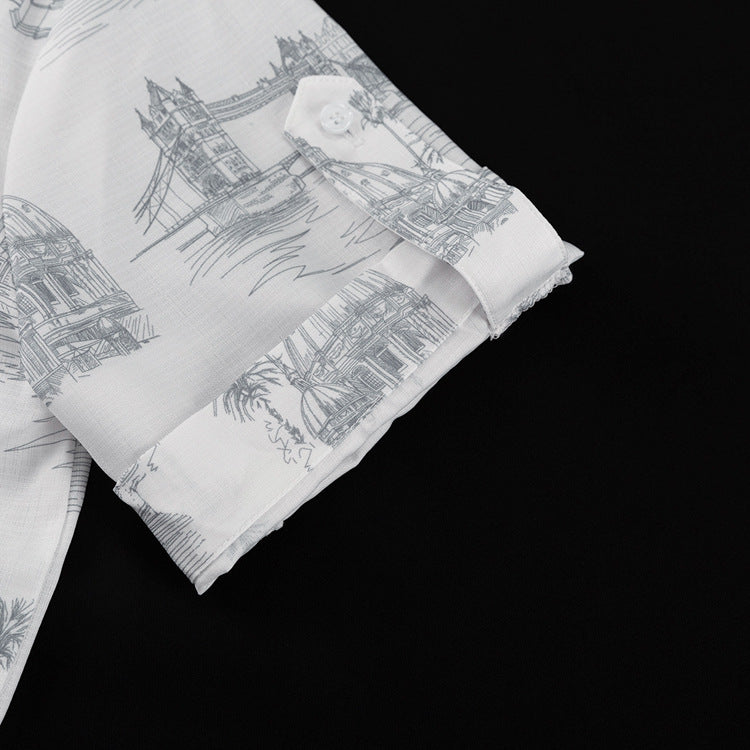 Women's Fashion Printed Short Sleeve Shirt Lace-Up Bodycon Skirt Two-Piece Suit 12