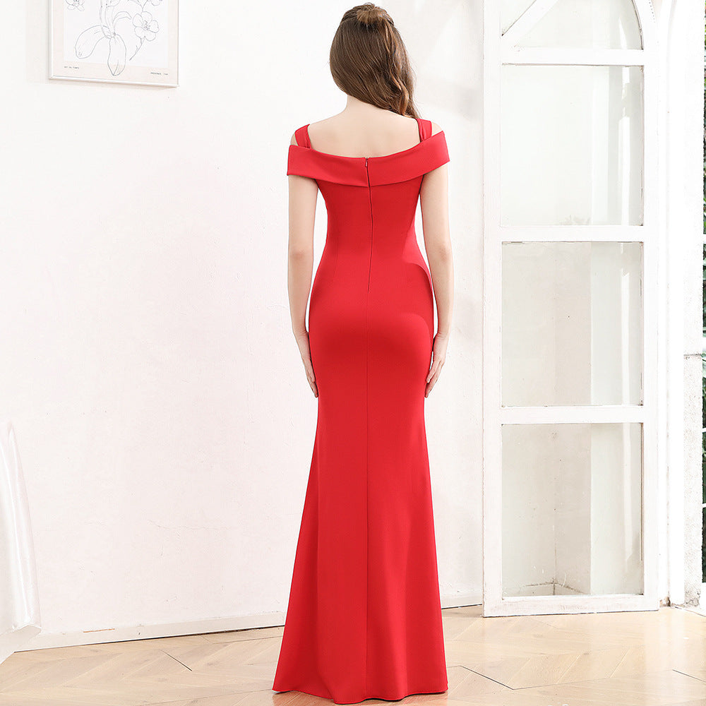 female bride Evening dress Off Shoulder Slim Fit Chic Formal Party dinner long fishtail dress 11