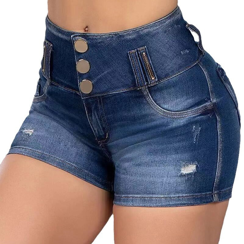 Women Stretch Ripped High Waist Denim Shorts 6