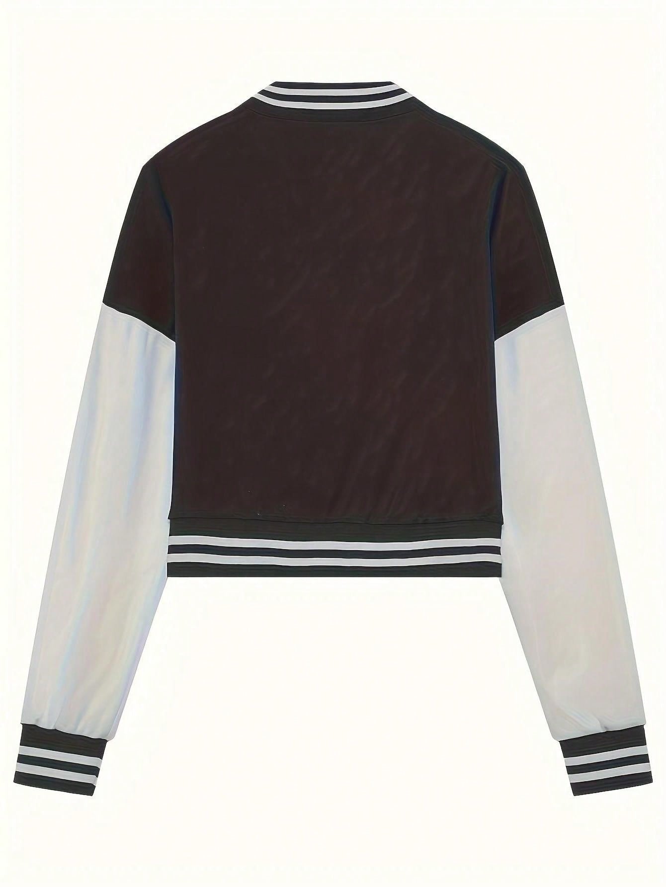 Women Spring Patchwork Print Baseball Jacket and Pants Two Piece Set 15