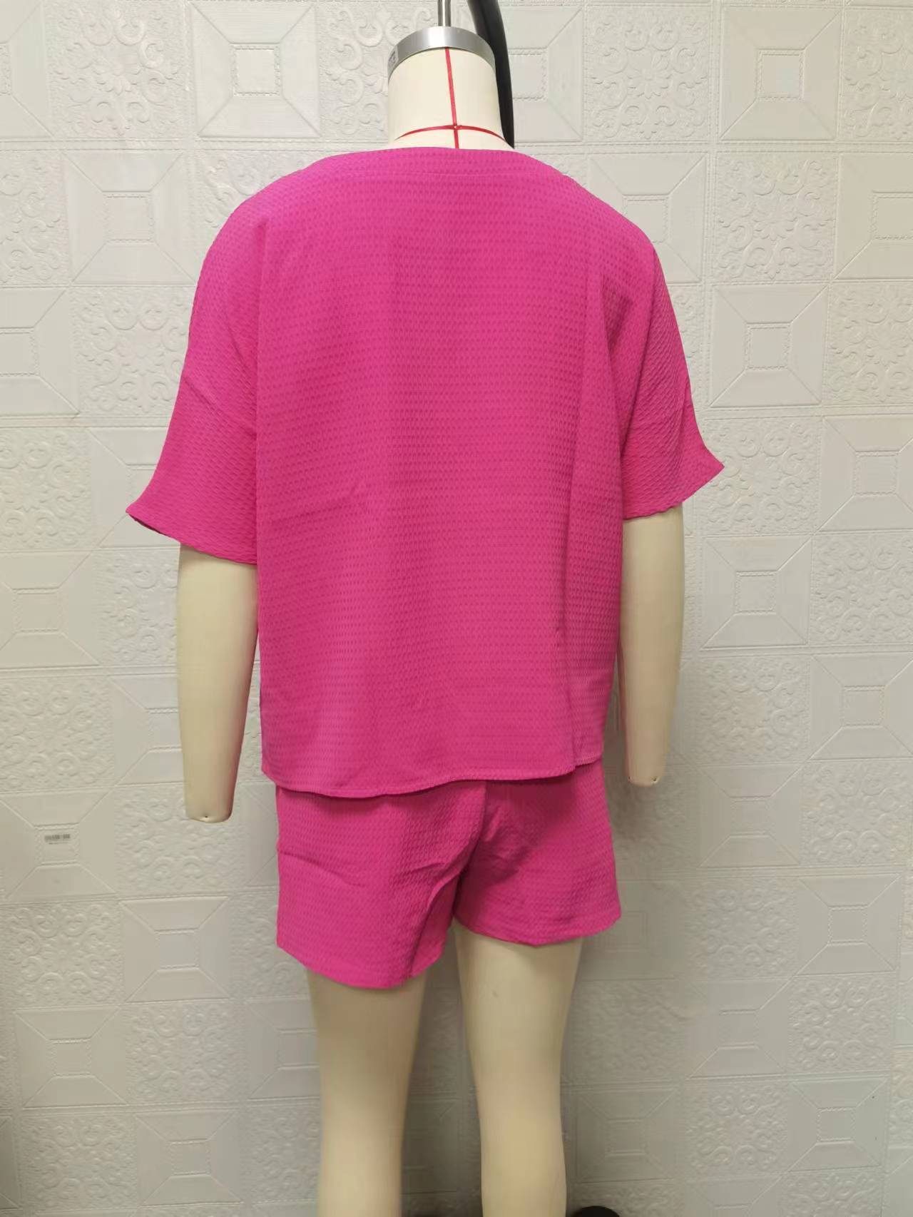 Women's Trendy Bat Short Sleeve Shirt Fashion Shorts Two Piece Set 25