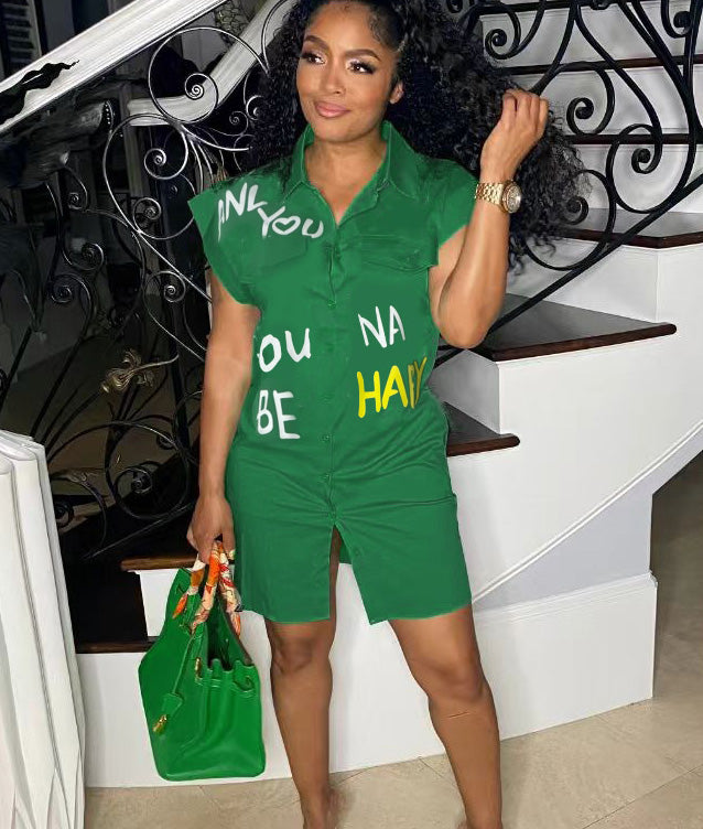 Summer Short-Sleeved Loose Casual Shirt Dress 3