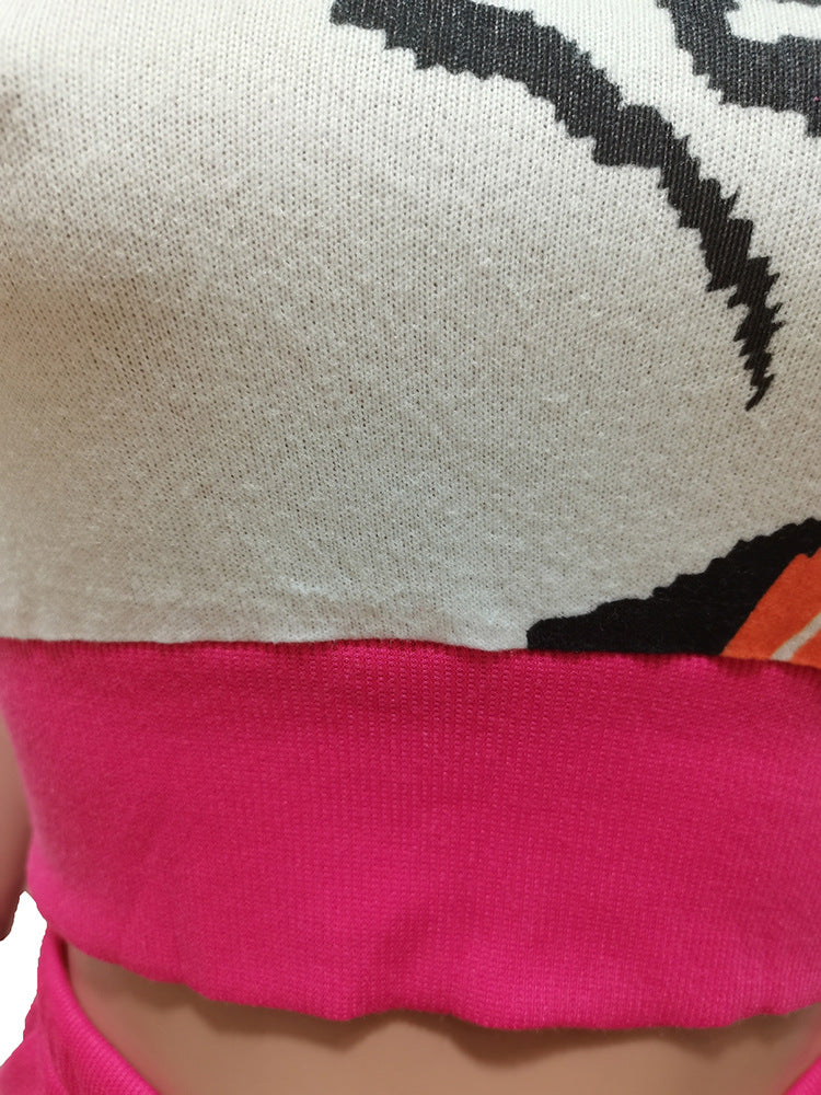 Women's Summer Print Heart Neck Slim Sport Casual Top + Shorts Set 18