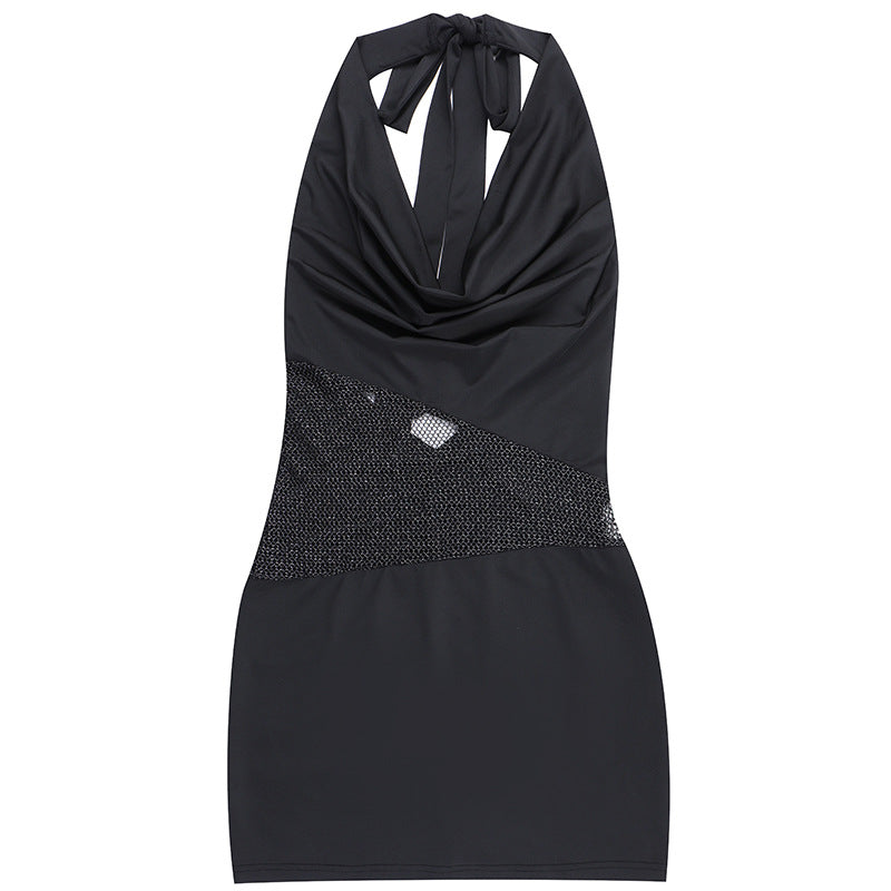 Women Mesh Patchwork Halter Neck Summer See-Through Bodycon Dress 10
