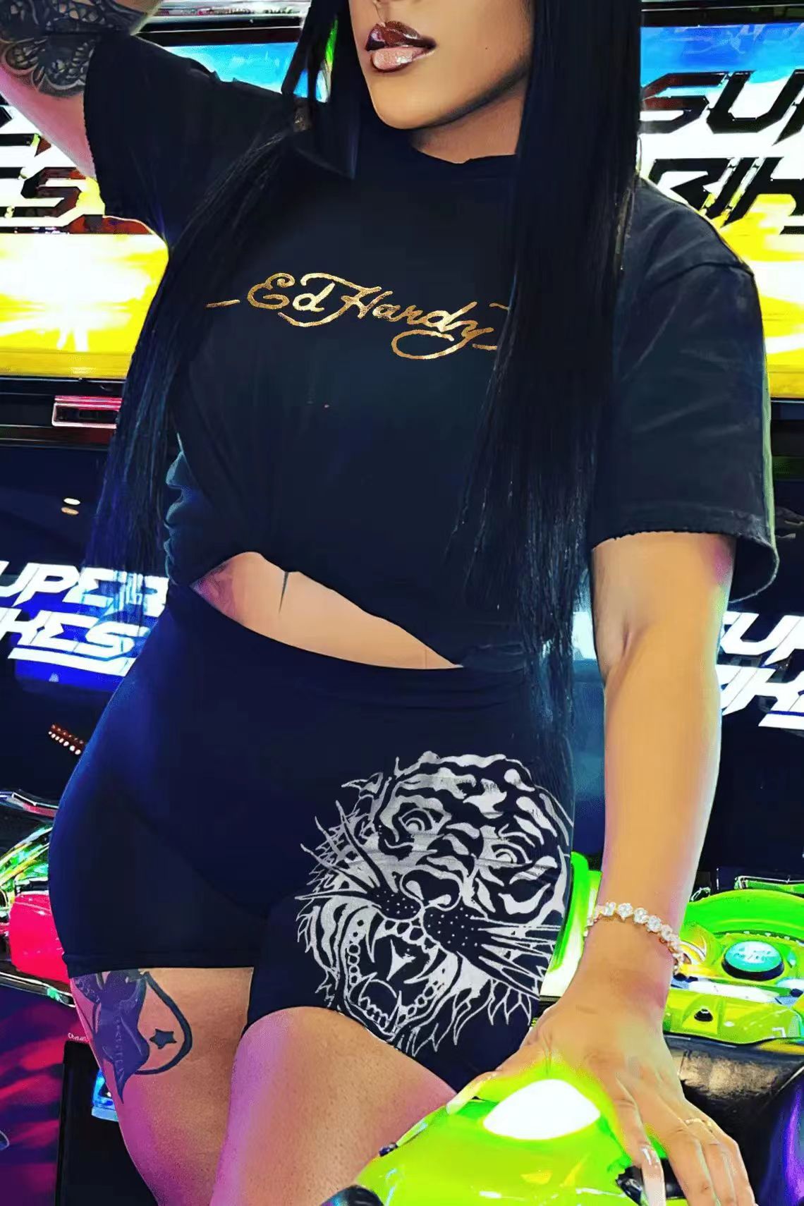 Fashionable Casual Trendy Printed Short-Sleeved Two Piece Shorts Set