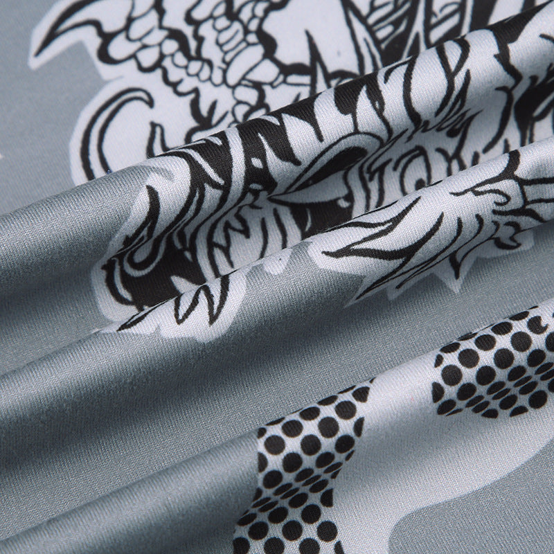 Women's Style Dragon Print Fashion Zip Sleeveless Vest Trousers Casual Two Piece Pants Set 21