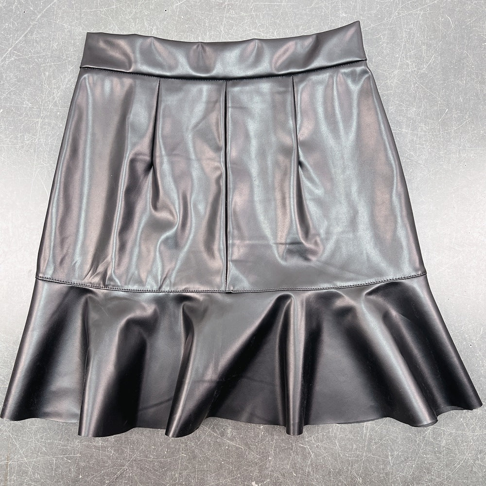 Fashionable Autumn Winter Women's Clothing Ruffle Leather Mini Skirt 7