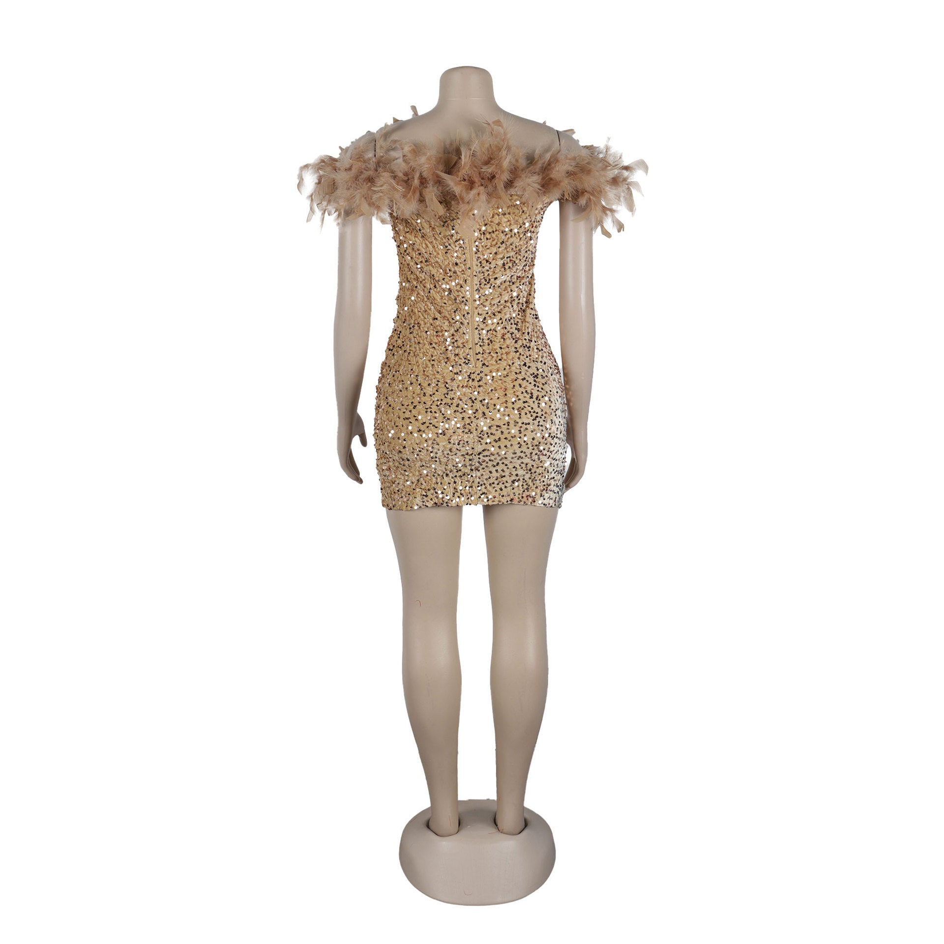 Sexy Sequin Feather Off Shoulder Bodycon Dress 29