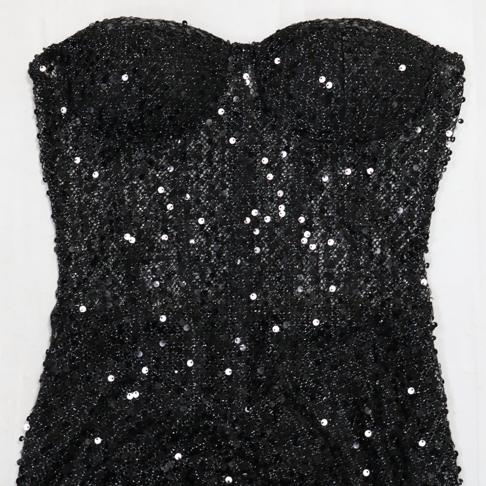 Strapless Sequin See-Through Long Dress for Women 7