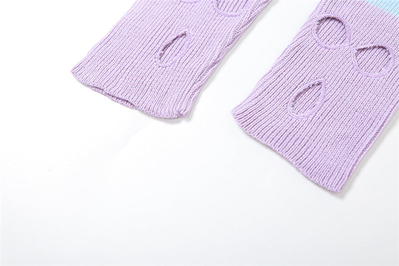 Autumn Casual Women Sexy Hollow Contrast Color Knitting High Waist Straight Pants 21