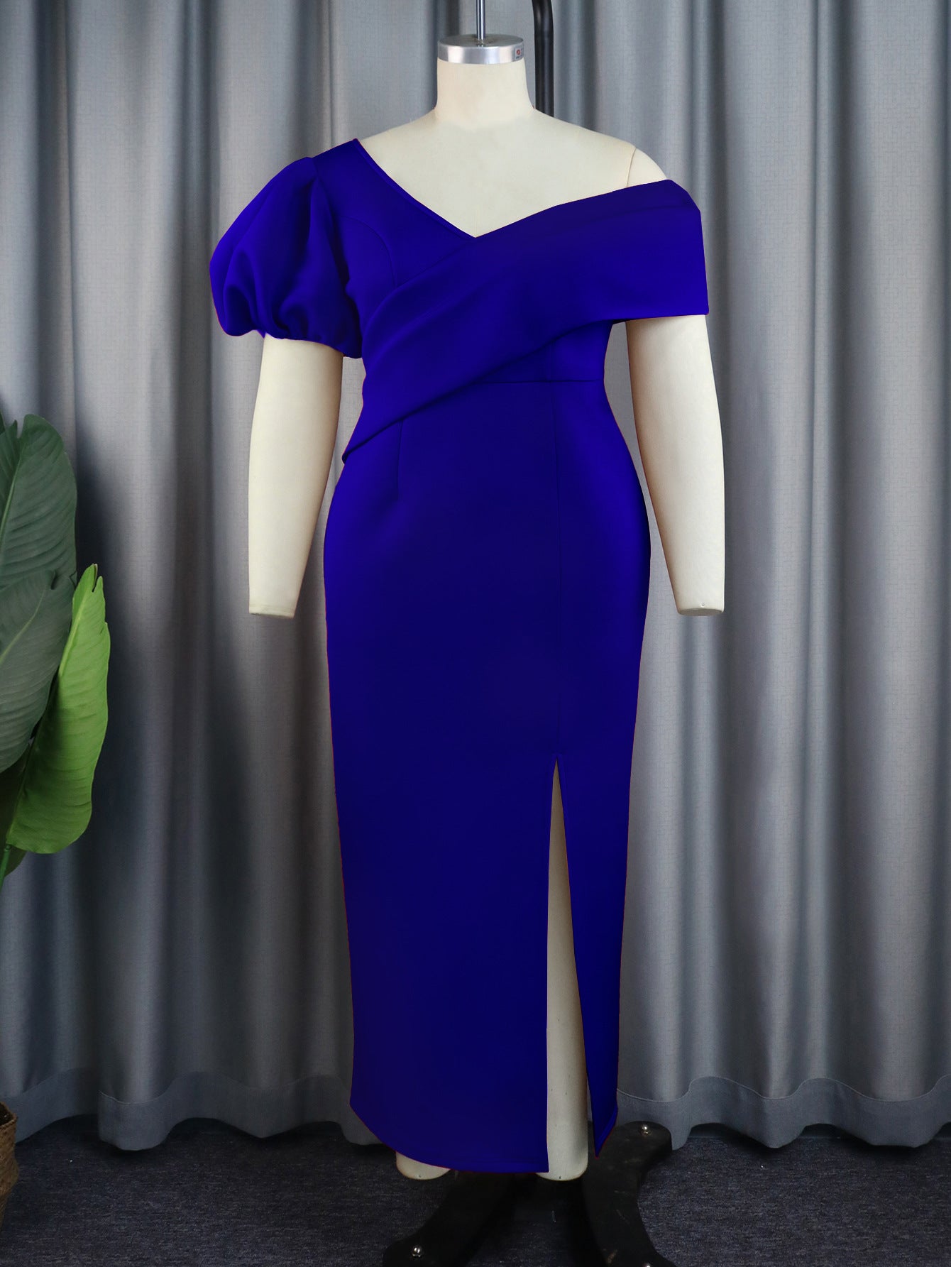 Lantern Sleeve V-Neck Dress Formal Black Party Gown 9