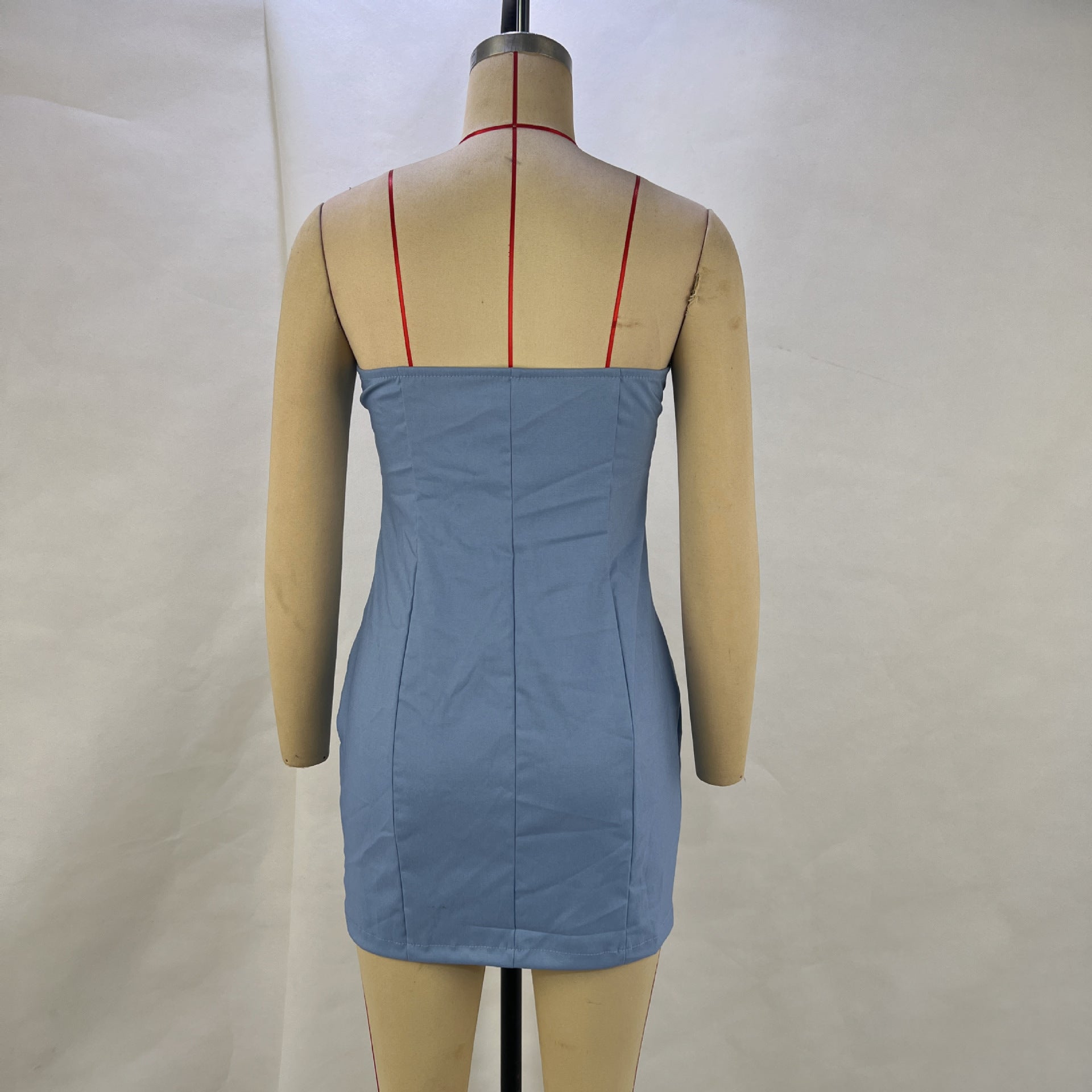 Women's Fashion Solid Color Strapless Slim Waist Pleated Women's Bodycon Dress 10