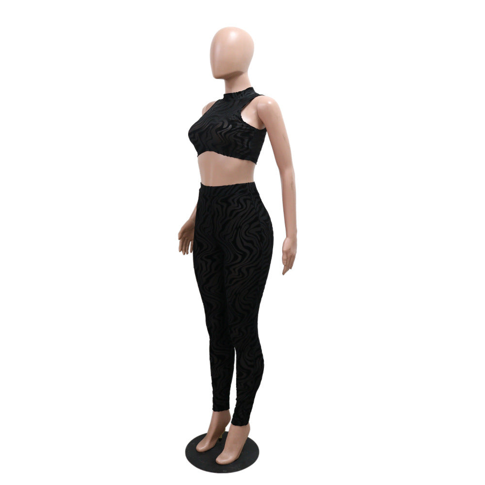 Women Round Neck Sexy Sleeveless Crop Top and Pants Two Piece Set 6