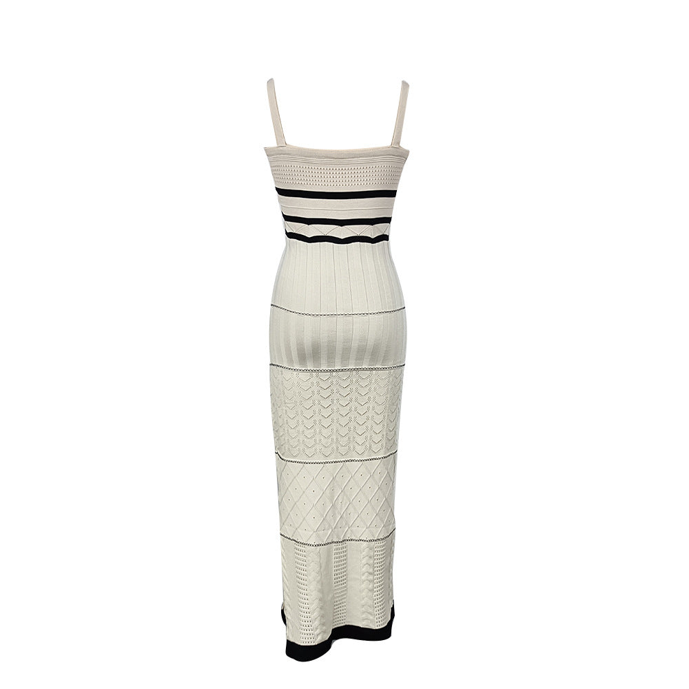 Summer Knitted Contrast Bohemian Strap Slim Long Dress 14