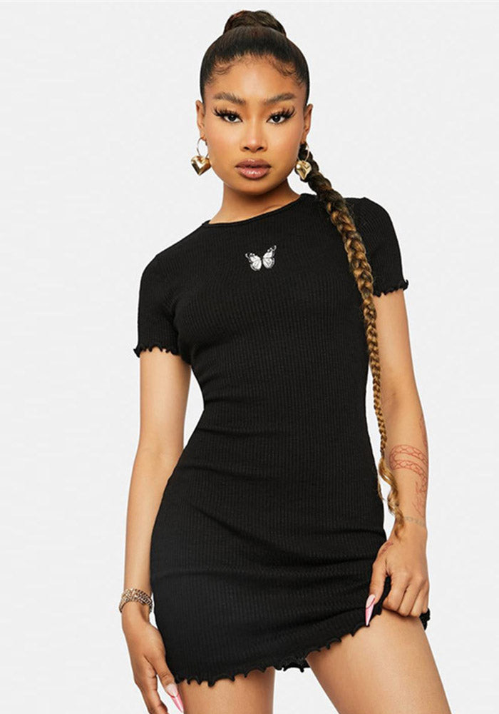 Women Butterfly Embroidered Sexy Bodycon Dress
