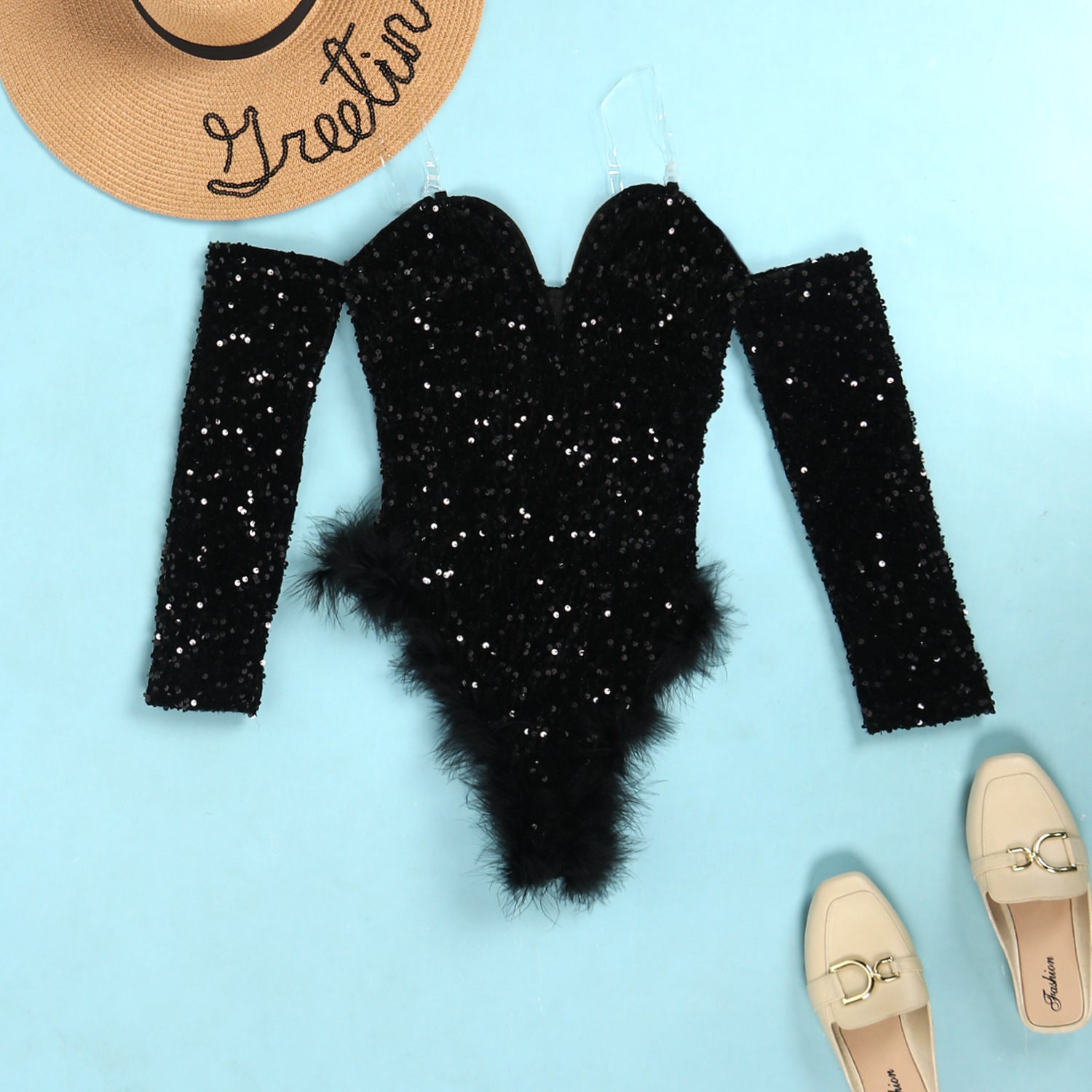 Women Sexy Feather Sequin Jumpsuit 11
