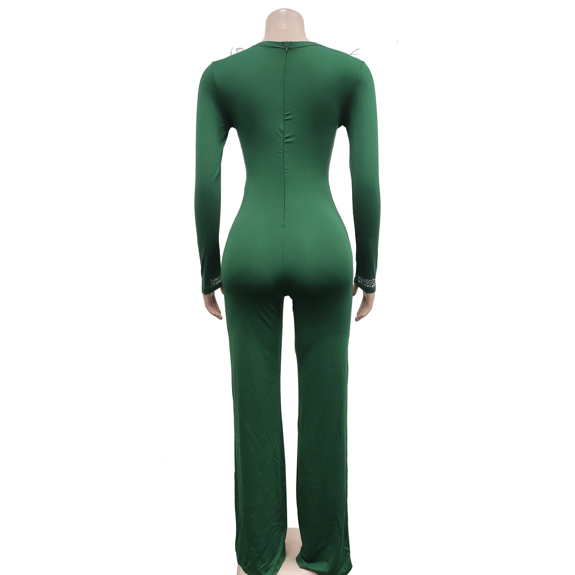 Women'S Fashion Feather Patchwork Beaded V-Neck Long Sleeve One Peice Trousers Sexy Ladies Jumpsuit 23