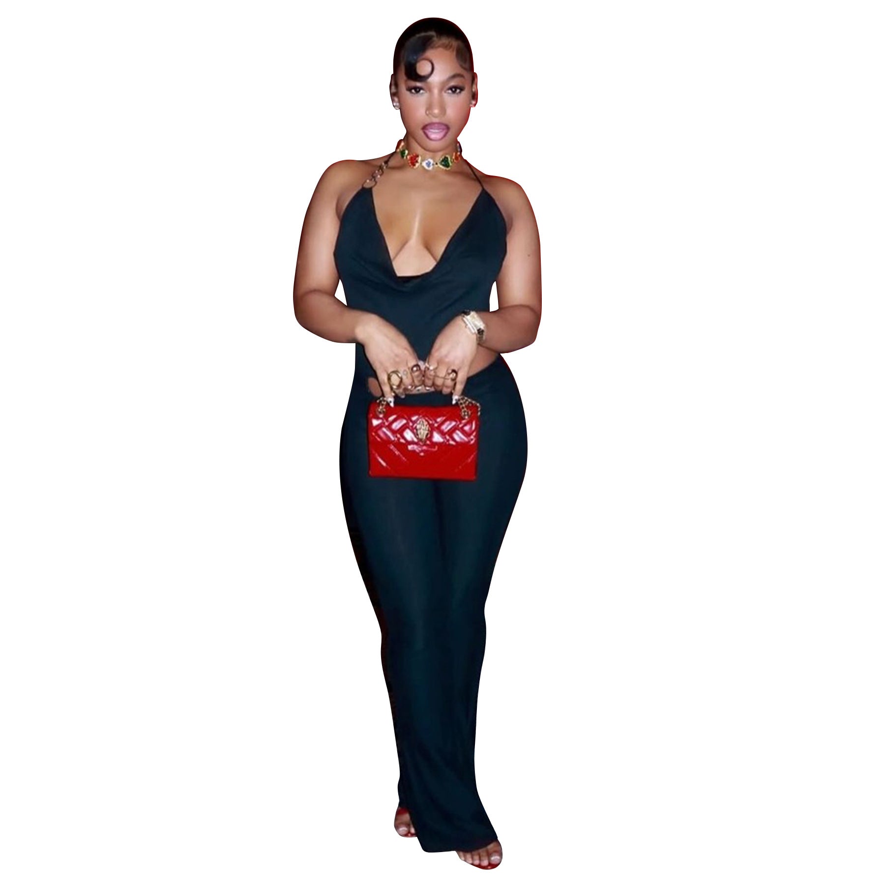 Women’s Circle-Embellished Halter Neck Open-Waist Jumpsuit 8