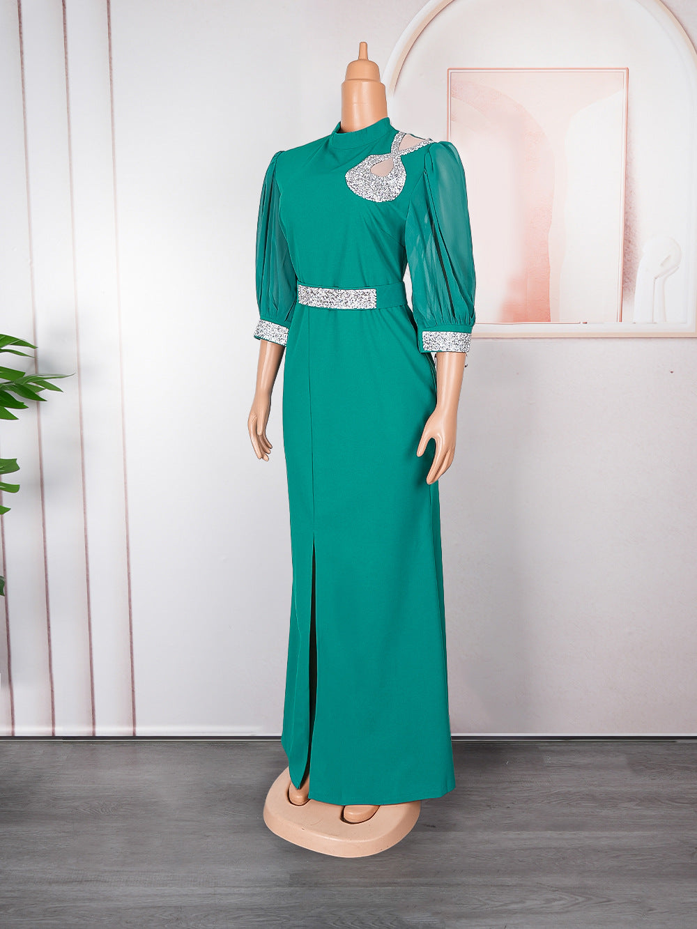 Fashion Women's Sexy Slit Dress Africa Plus Size Women's Solid Color Long Gown 19