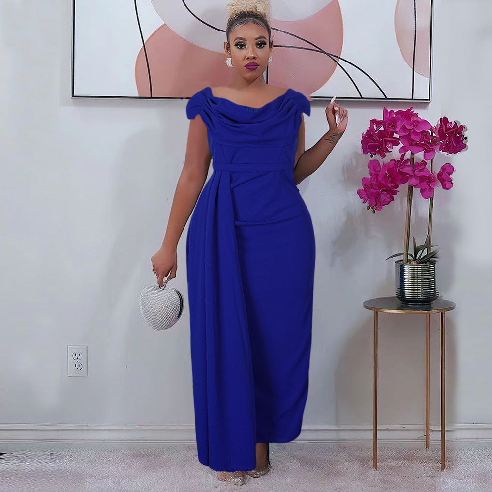 African Women's Plus Size Solid Color Long Dress