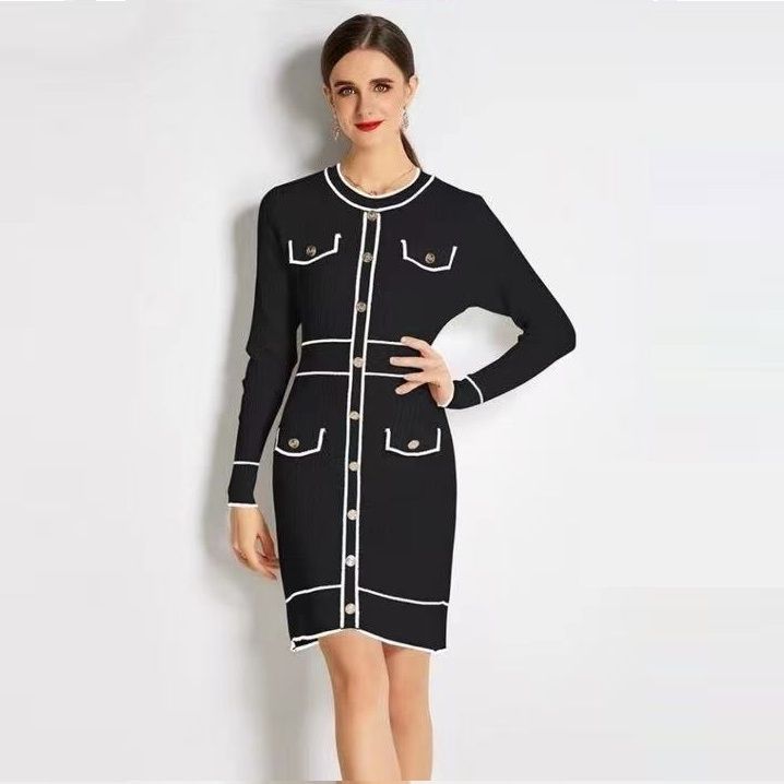 Women autumn knitting French elegant dress 3