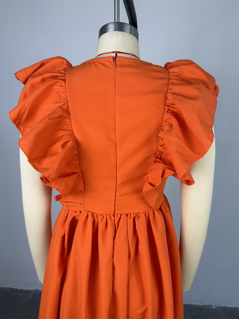 Women Summer Chic Ruffle Short Sleeve Round Neck Maxi Dress 10