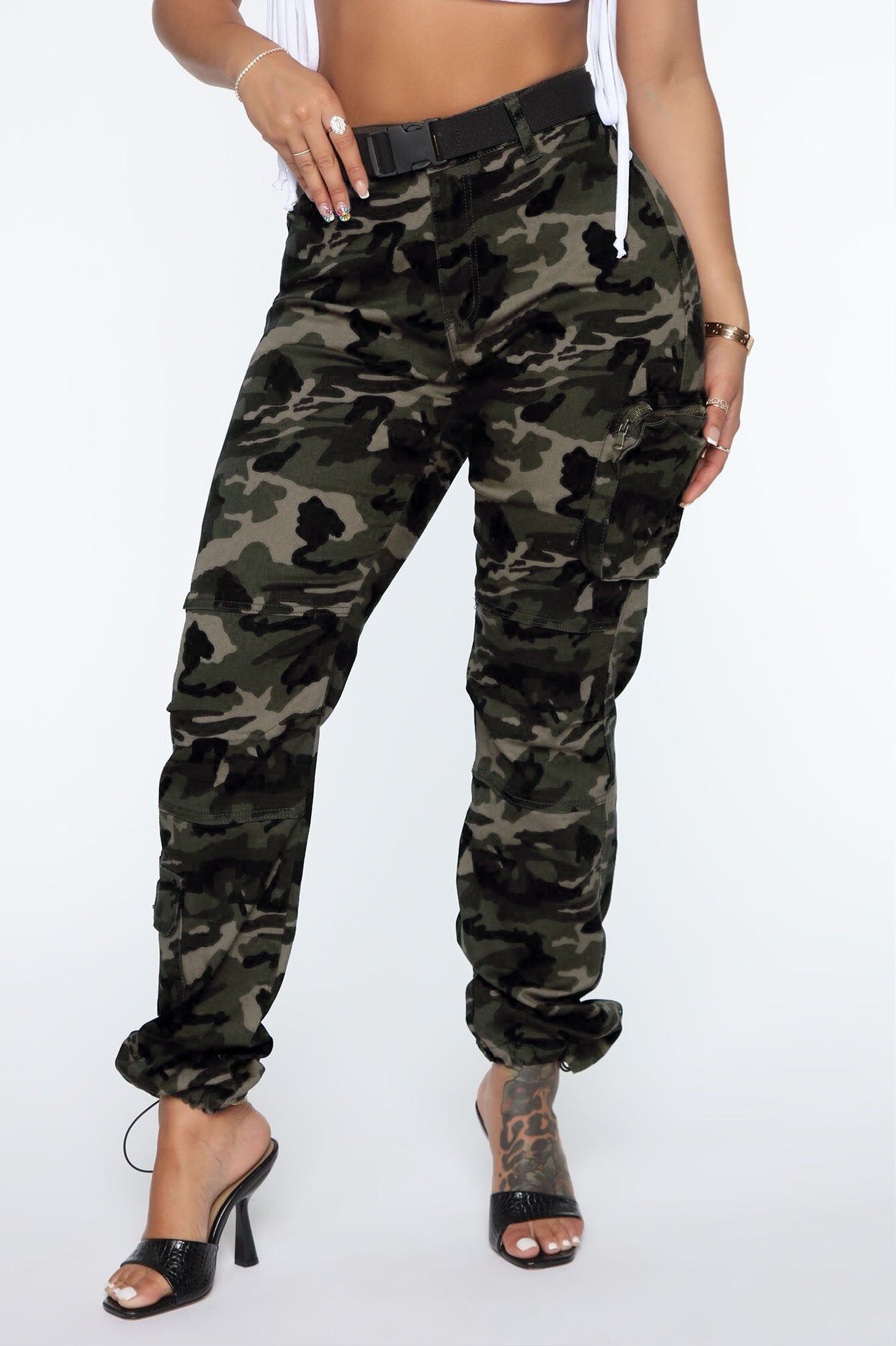 Women Denim Camo Cargo Pants 3