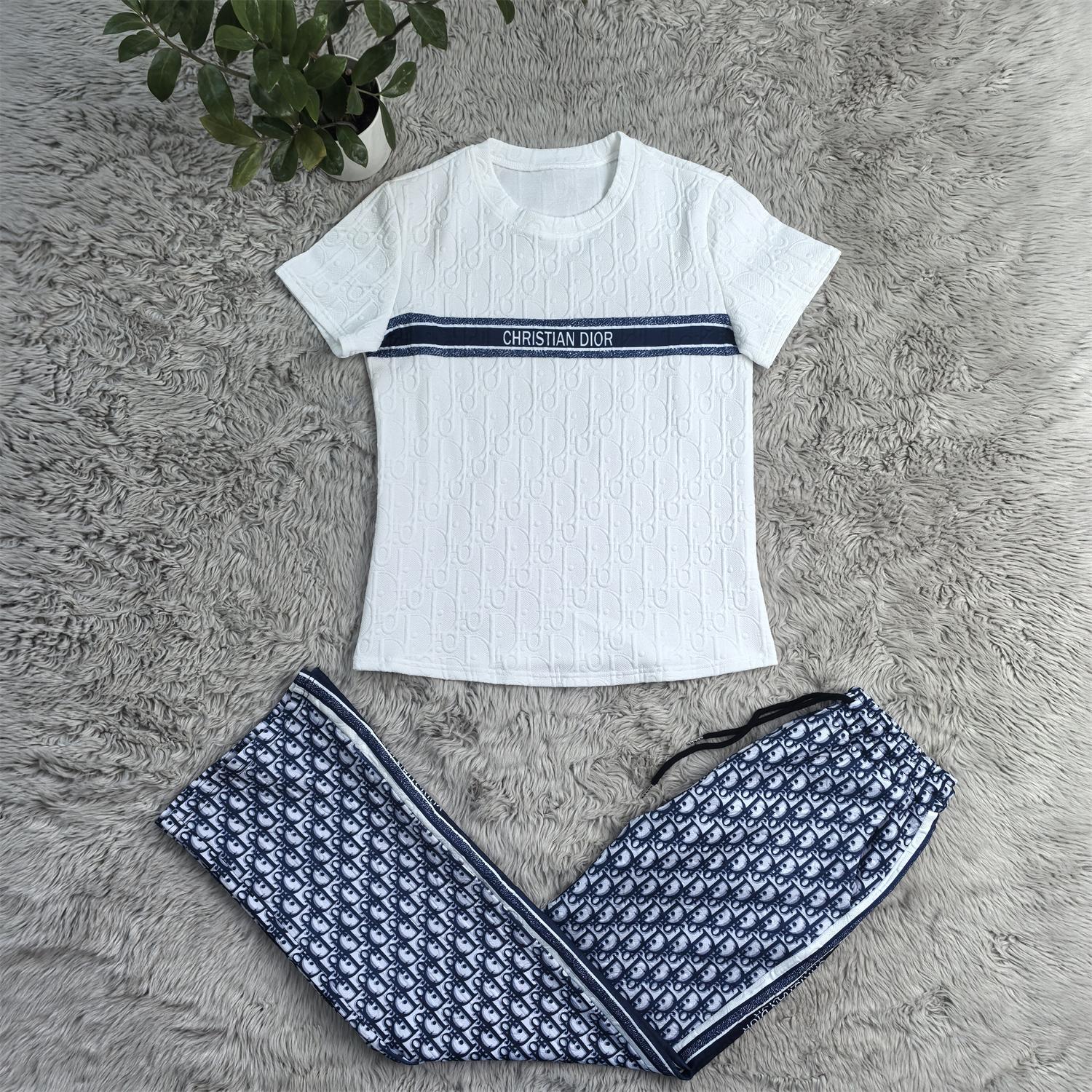 Women's Fashionable Loose Jacquard Short Sleeve Two-Piece Pants Set 5