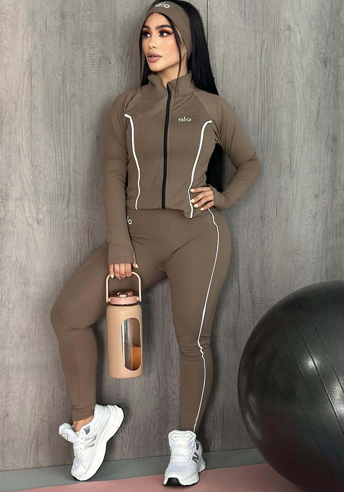 Women Contrast Color Yoga Running Wear Three-Piece Set