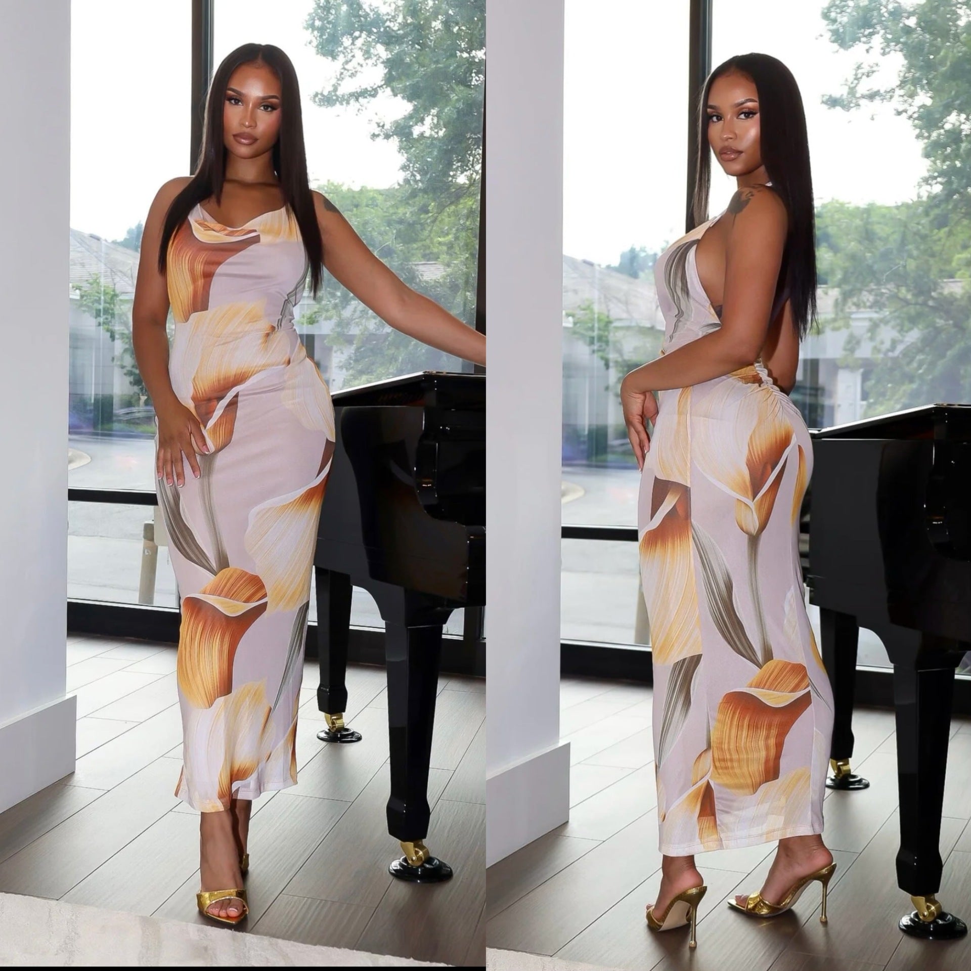 Women's Summer Fashion Print Chic Halter Neck Dress