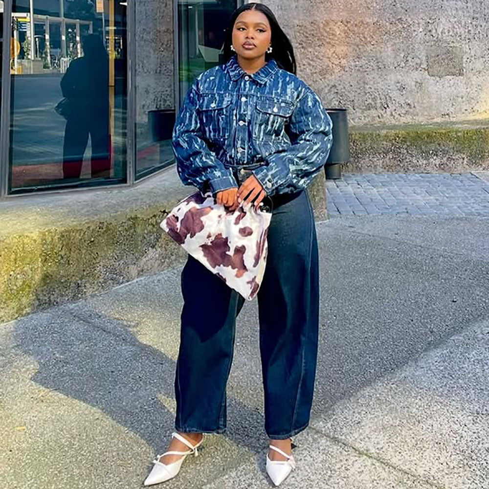 Autumn Winter Women's Street Casual Distressed Long Sleeve Denim Jacket 5