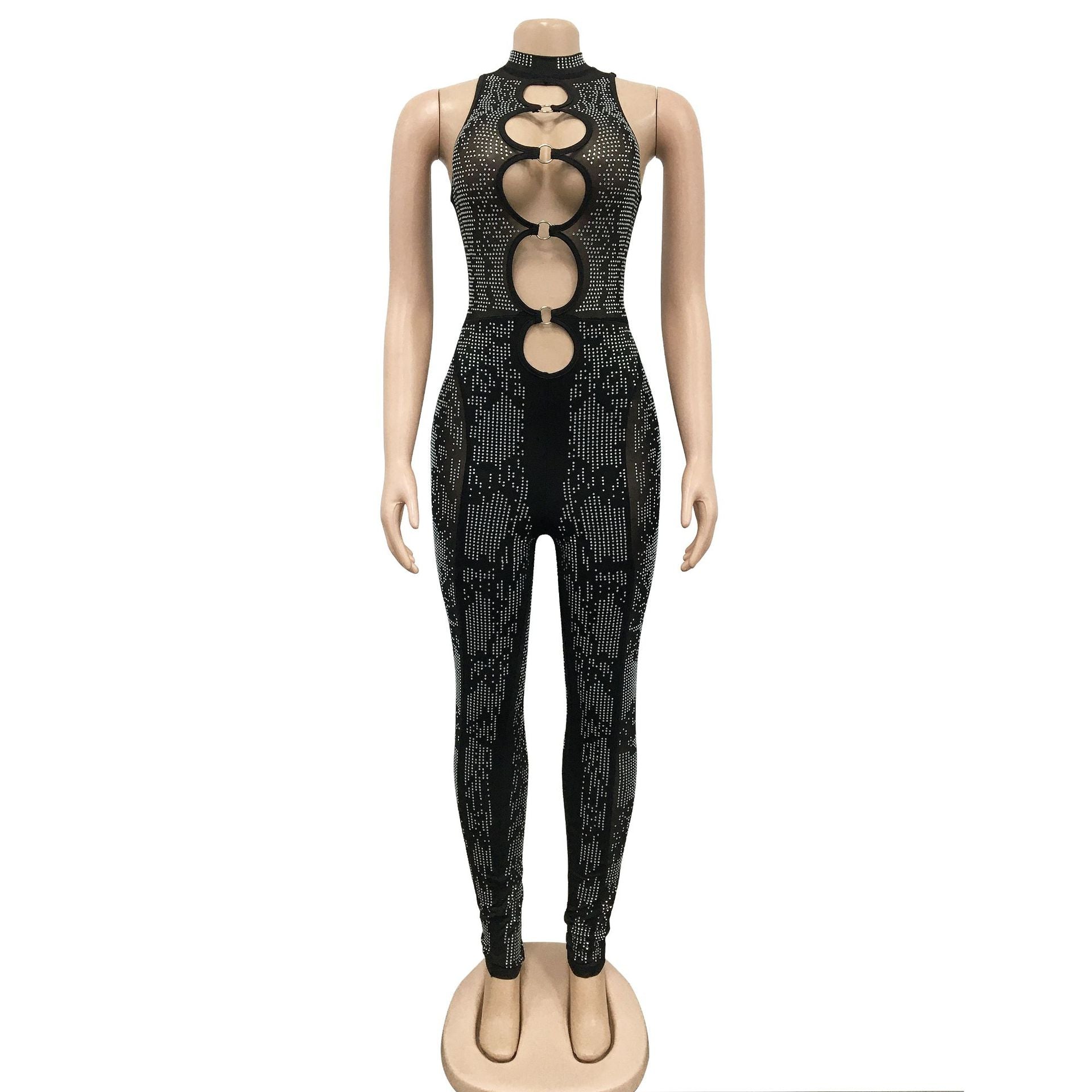 Women'S Fashion Mesh See-Through Beaded Sleeveless Jumpsuit 11