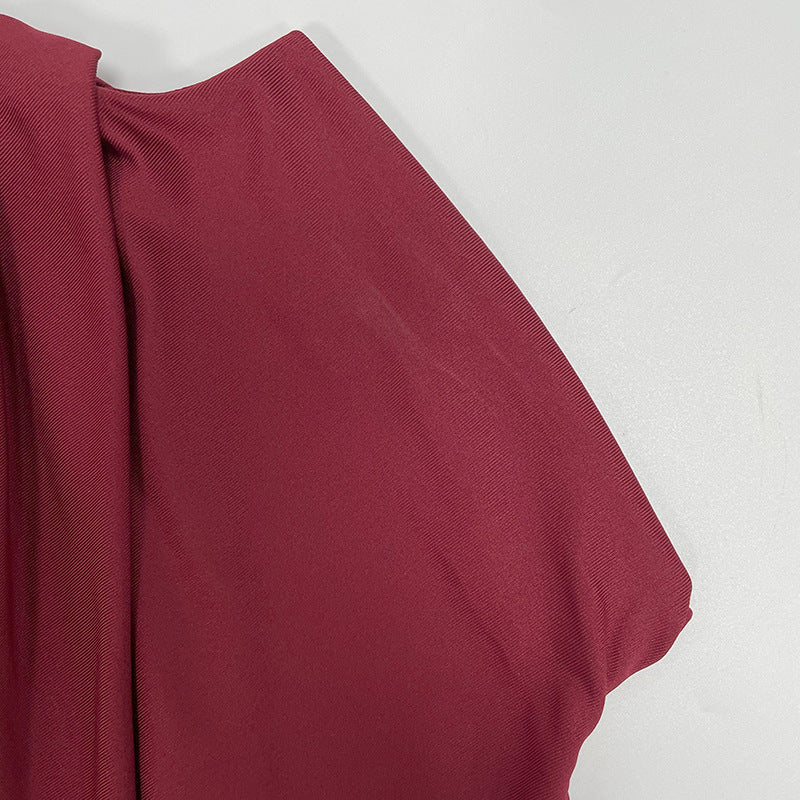 Women's Autumn Fashion Slim Fit Round Neck Long Sleeve Shirred Bodycon Irregular Ribbon Dress 34