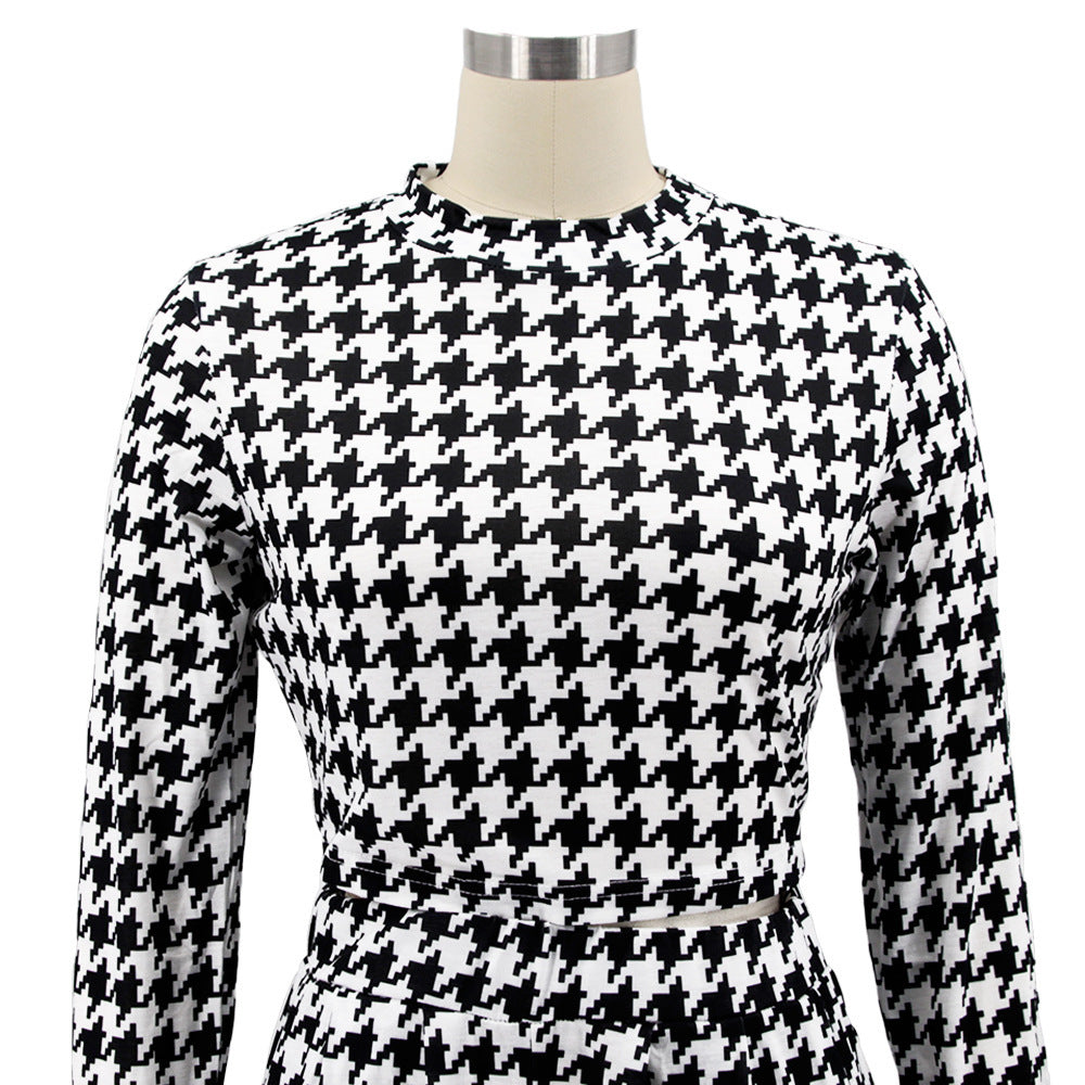 Women's Plaid Print Round Neck Long Sleeve Women's Casual Two Piece Pants Set 7