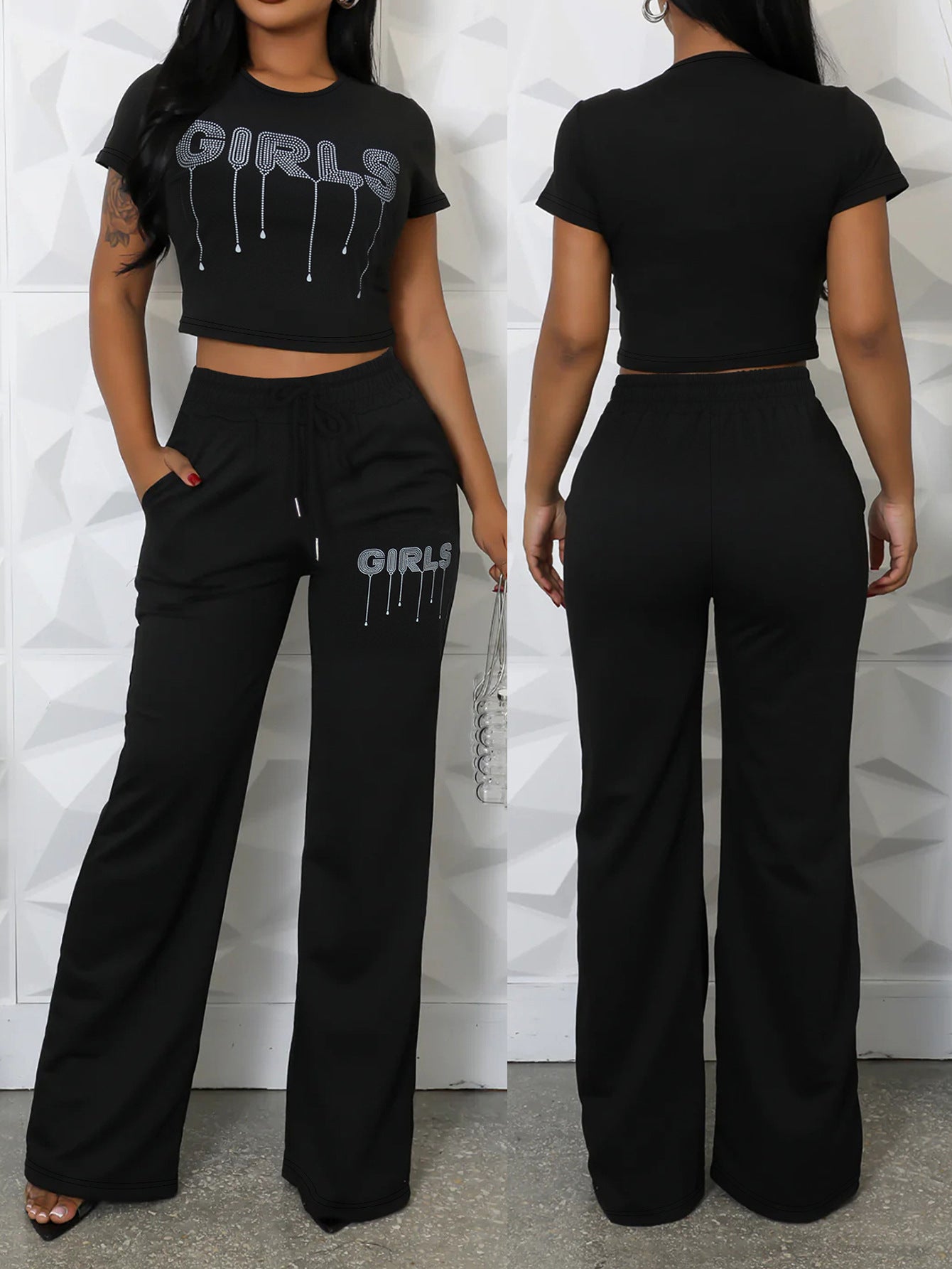 Spring Summer Women’s Fashion Elegant Round Neck Short Top Pants Casual Set