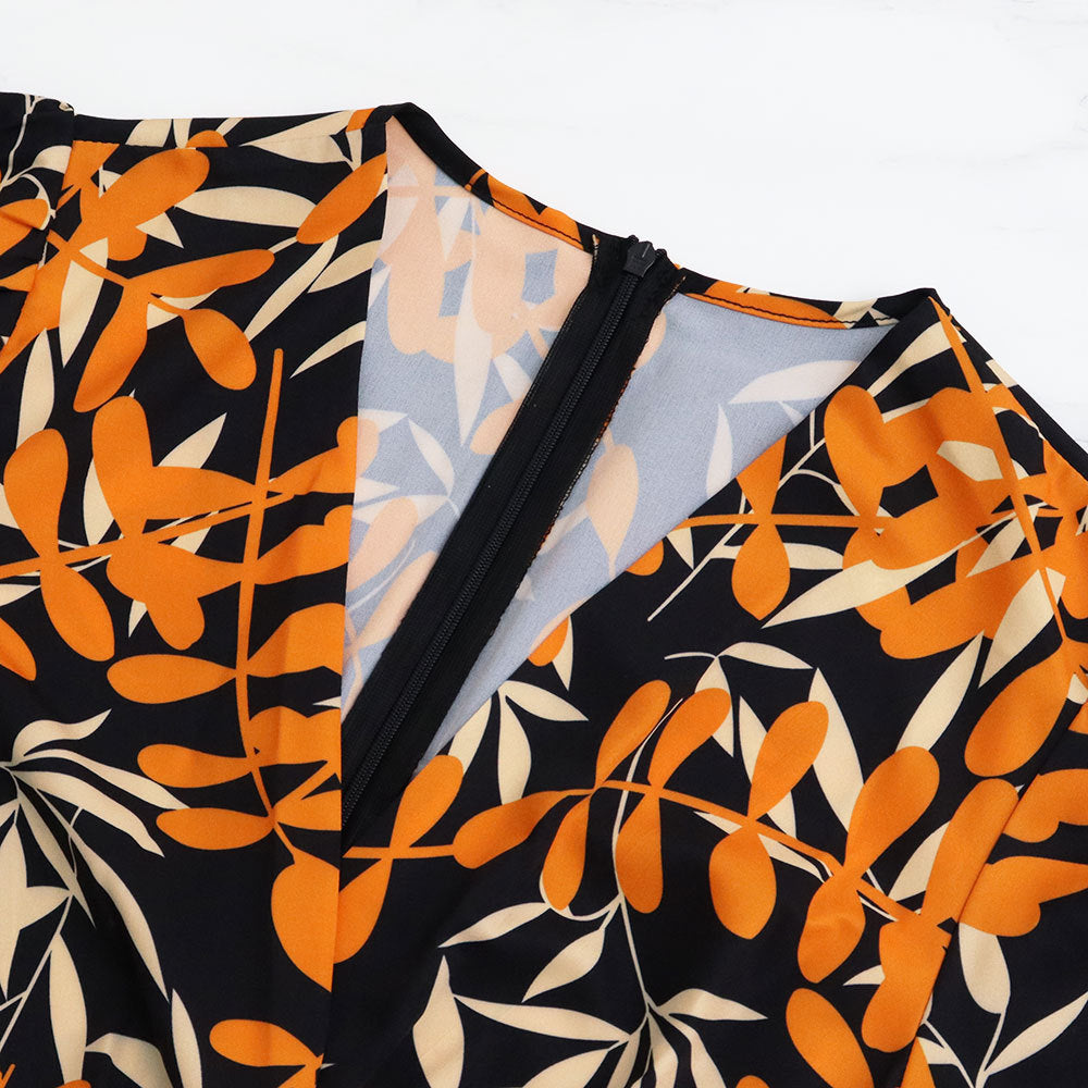 Women V Neck Puff Sleeve Chic Tie Casual Jumpsuit 10