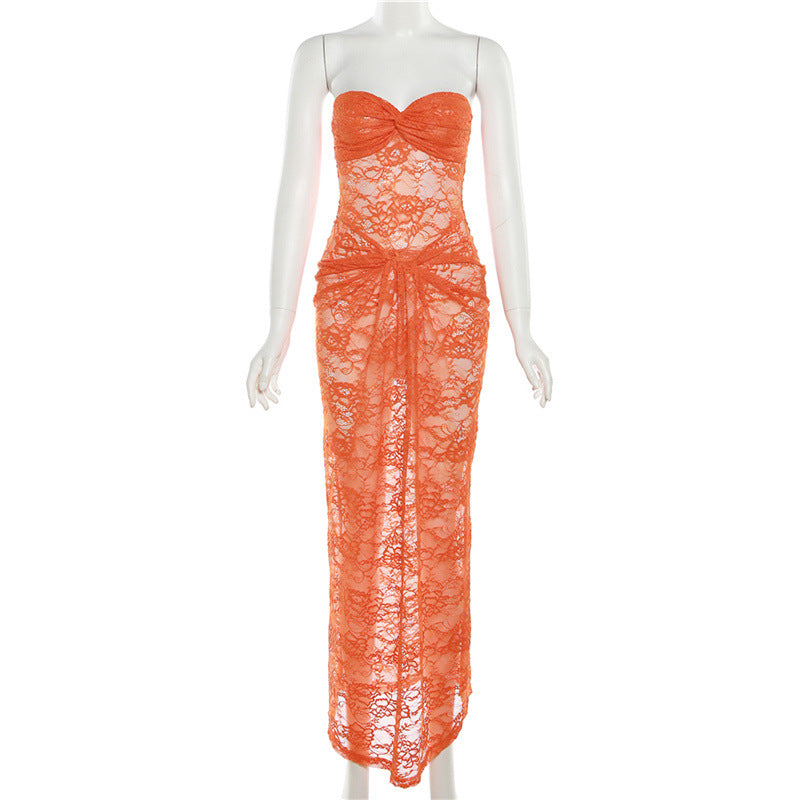 Summer Women's Fashionable And Sexy Lace See-Through Bodycon Dress 11