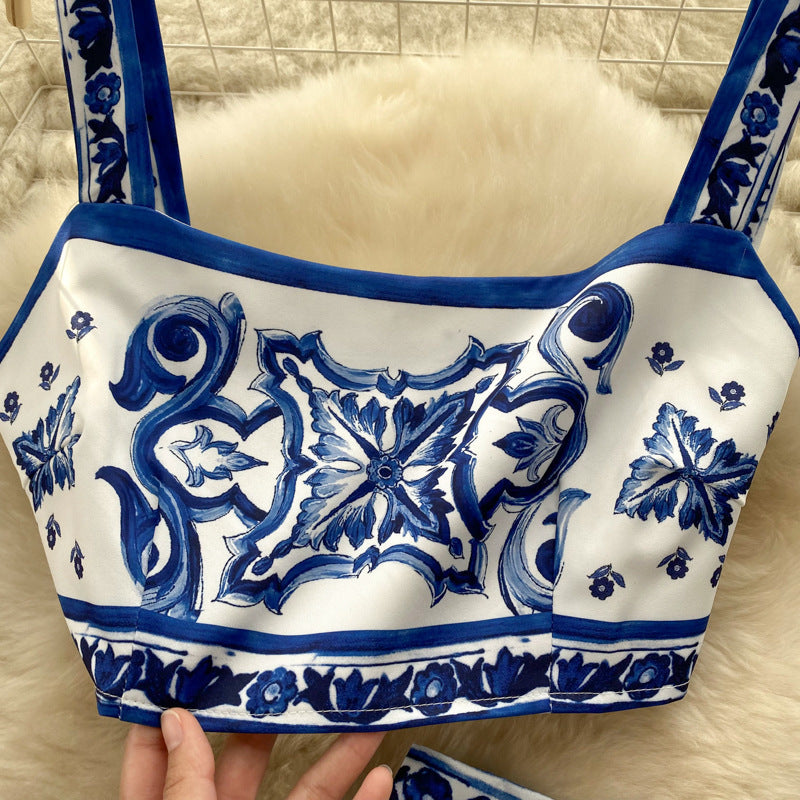 Women Summer Printed Camisole + Skirt Two-piece Set 17