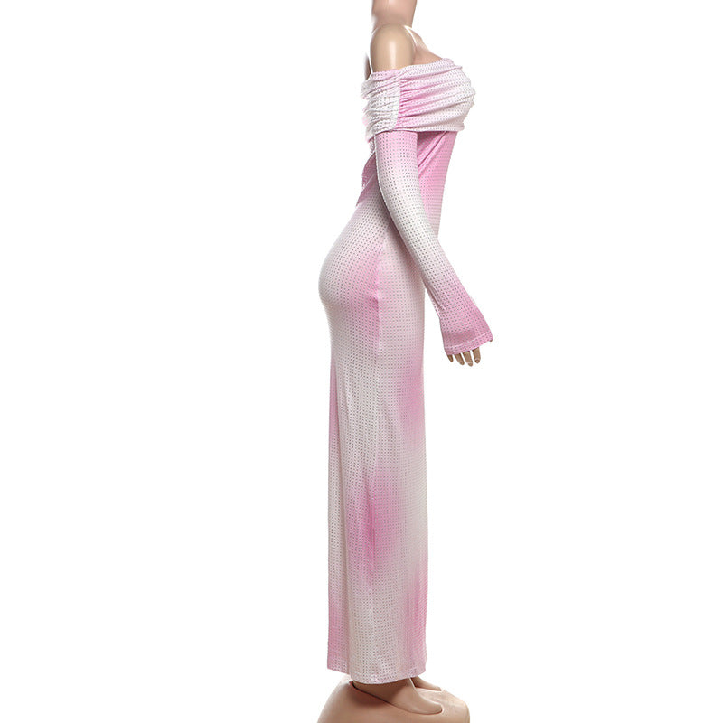 Women Elegant Shiny Gradient Off Shoulder Bodycon Dress 5