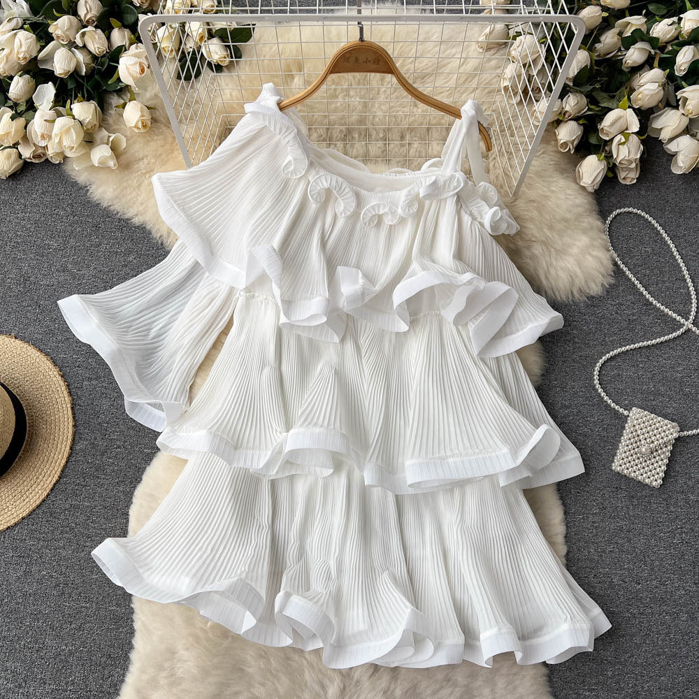 Layered Ruffle Bell-Sleeve Chiffon Blouse Trendy Loose Top