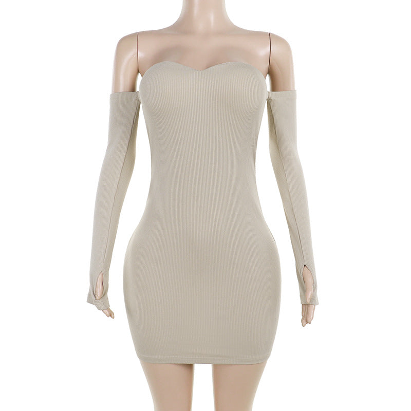 Women autumn with chest pad Off ShoulderBodycon dress 5