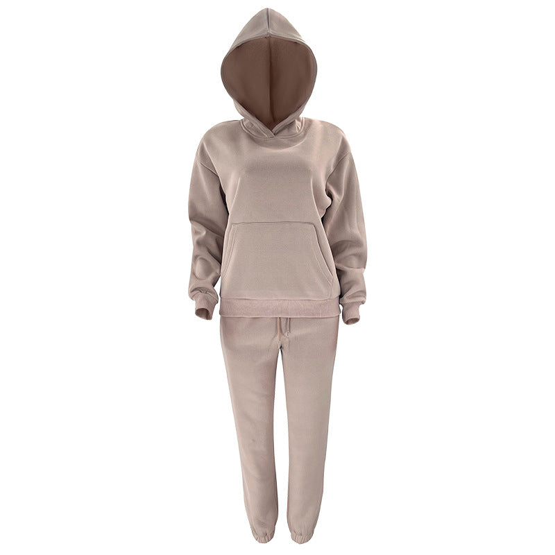Fall Winter Solid Color Long Sleeve Hoodie Pants Women's Fashion Casual Tracksuit Two Piece Set 36