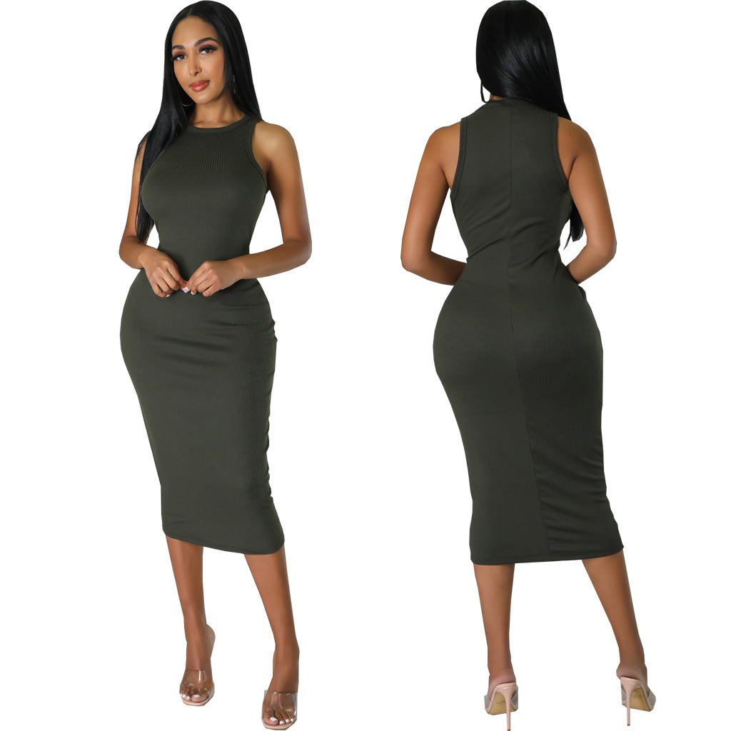 Women's Sexy Solid Color Fashion Sleeveless Bodycon Dress 10
