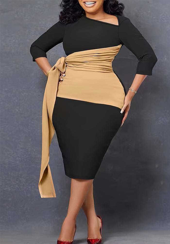 Women Colorblock Patchwork Lace-Up Dress