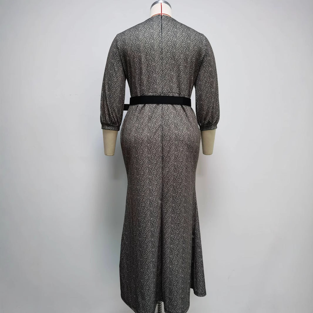 African Plus Size Women's Round Neck Print Long Dress 4