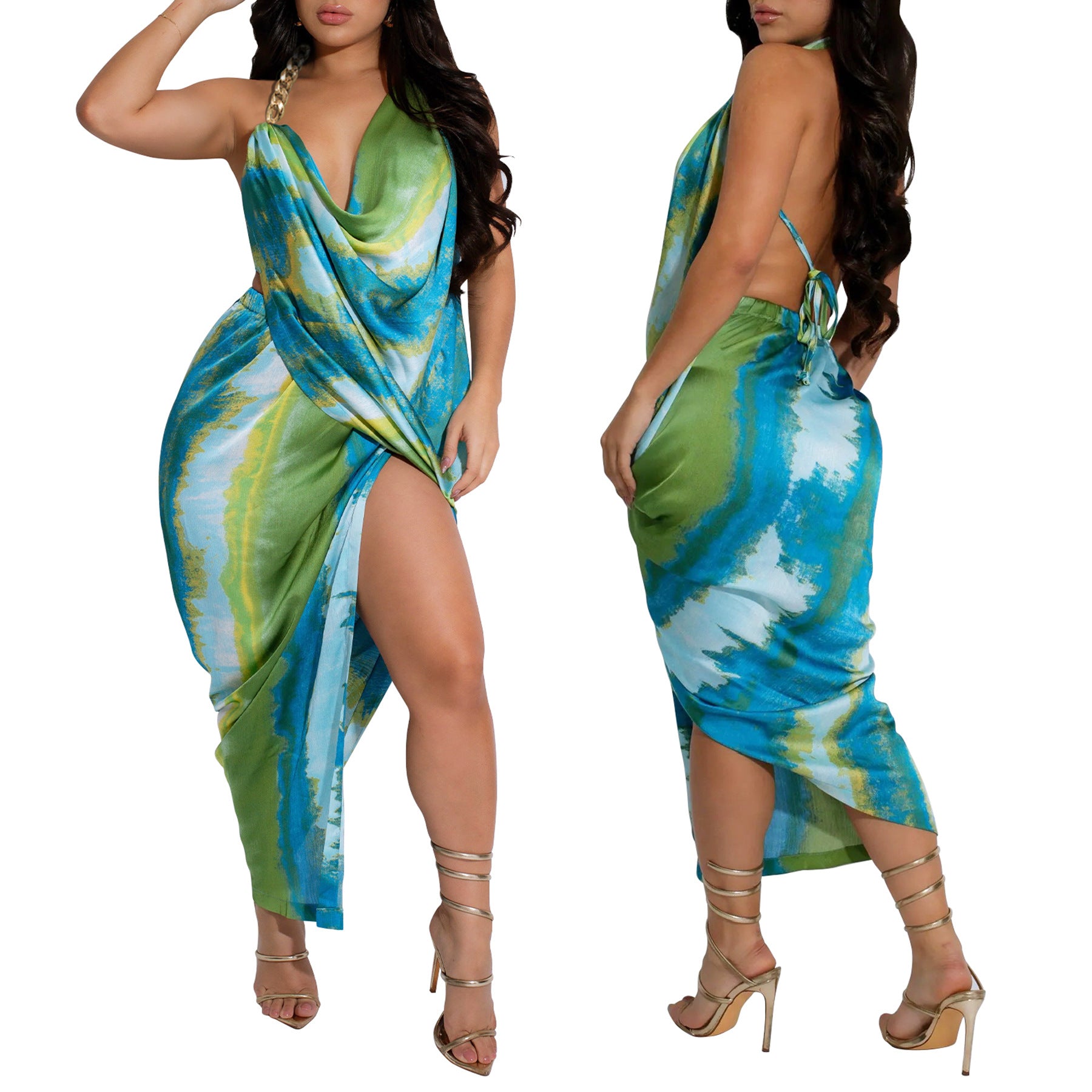 Women Summer Sexy Backless Tie-Dye Dress